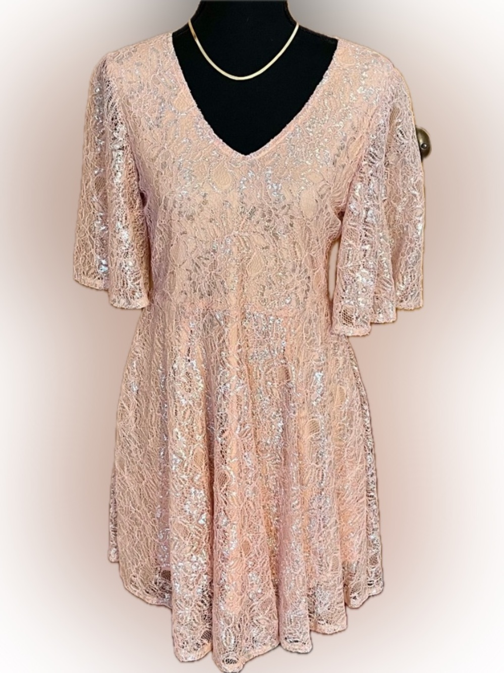 Rare One-of-a-Kind! NWT Raga "Fresh Sample" Pastel Pink & Silver Lace Midi Dress